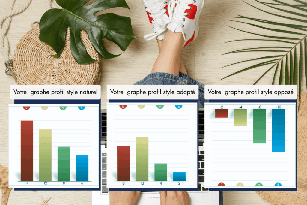 Graphiques DISC 4Colors illustrant les profils naturel, adapté et opposé.