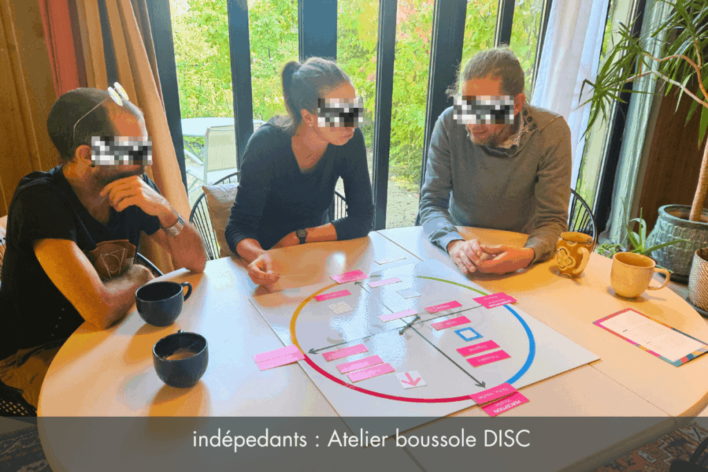 Atelier DISC pour indépendants – exercice de boussole comportementale en formation FlowHumans.