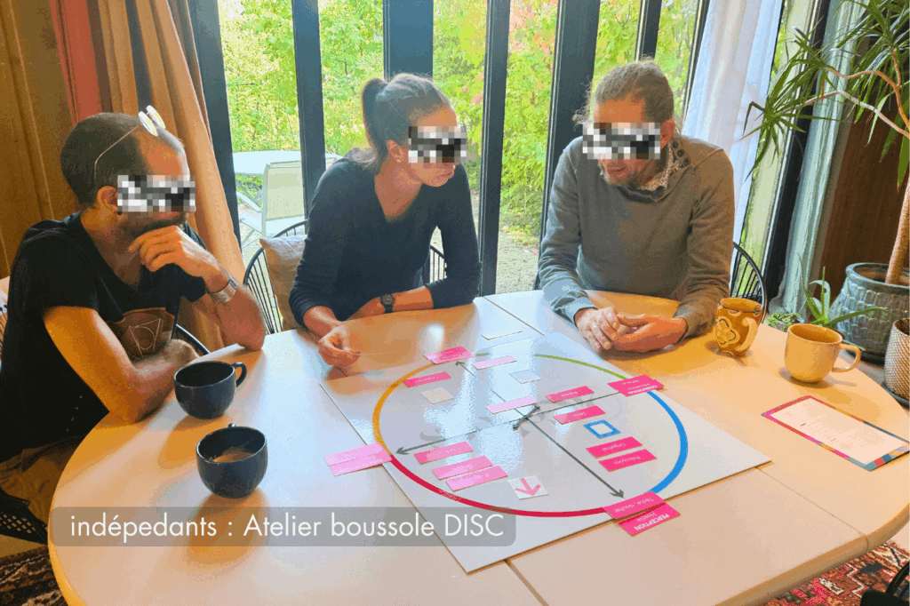 Atelier DISC pour indépendants – exercice de boussole comportementale en formation FlowHumans.