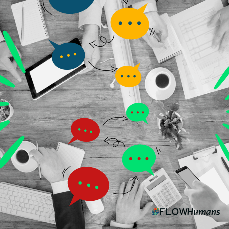 Illustration de l’agilité relationnelle en entreprise avec équipe en interaction et bulles de communication