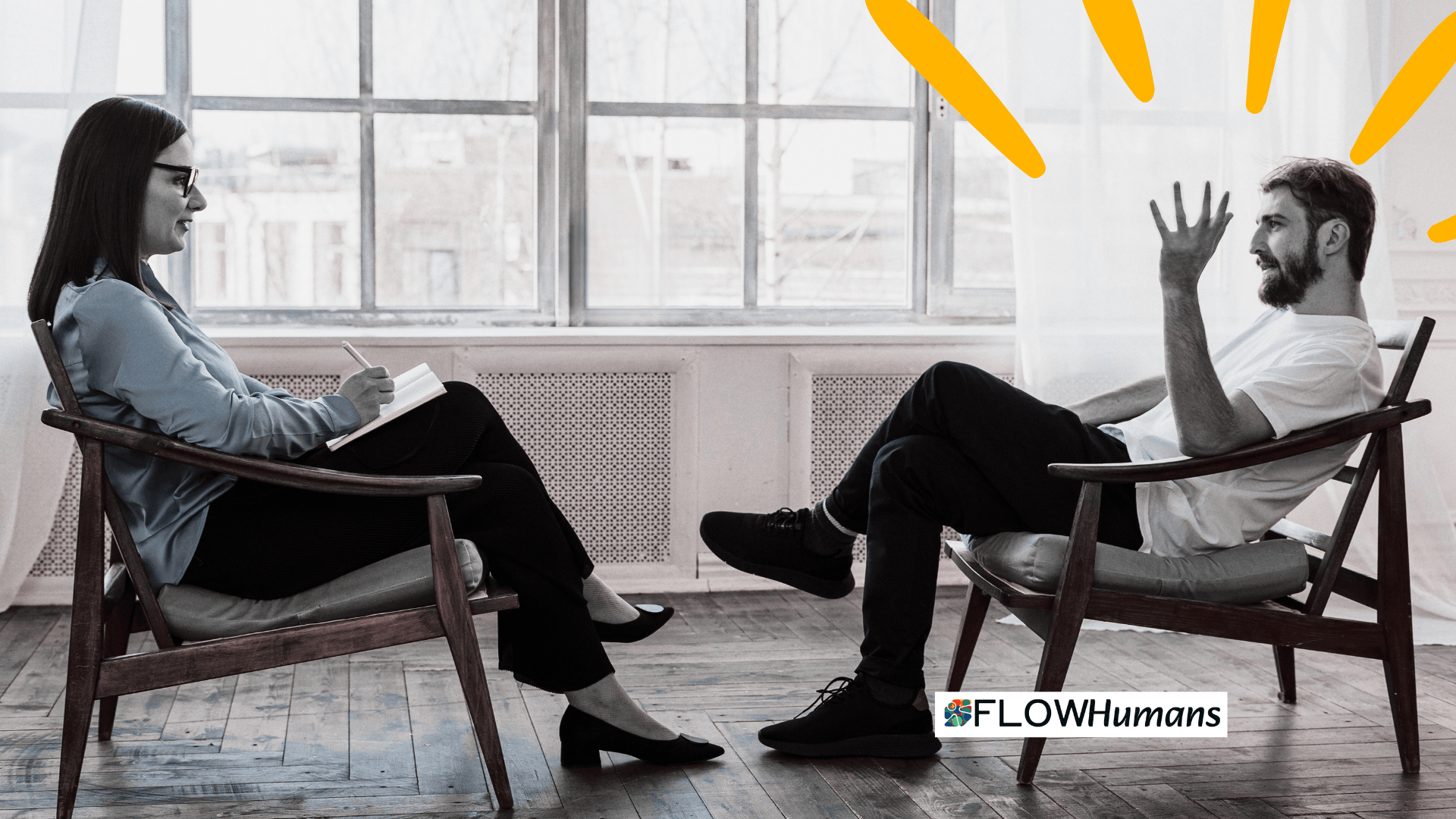Séance de coaching professionnel entre un coach et un manager Flow Humans